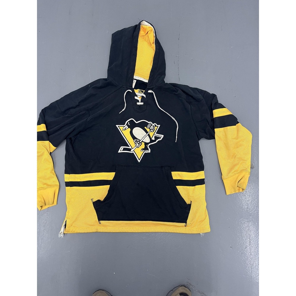 Pittsburgh Penguins Hoodie Pullover Mens XL Black Yellow NHL Hockey Lace Up CCM